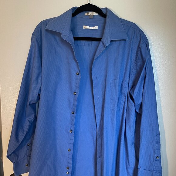 XL 17.5 34/35 Geoffrey Brene Wrinkle Free Blue Button Down - Picture 1 of 6